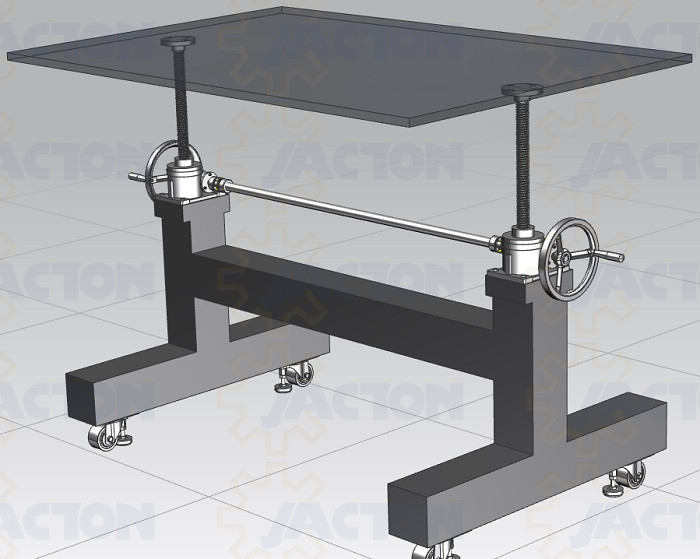Manual screw lift adjustable height industrial crank table iron base