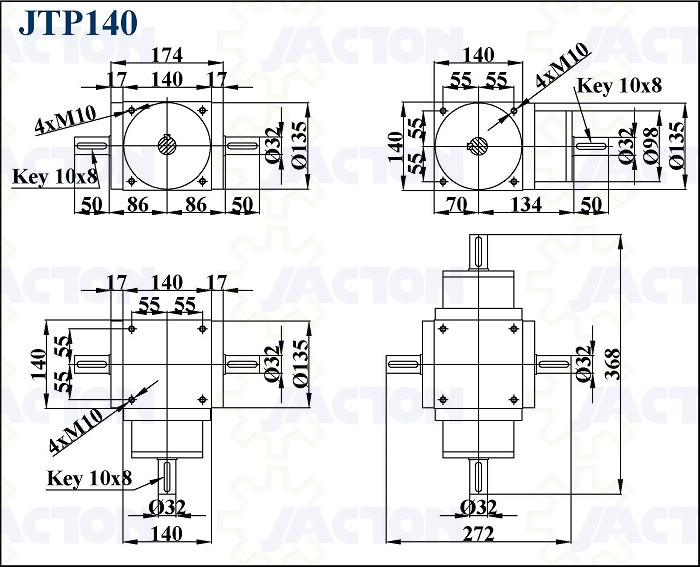 JTP140 Gear Boxs 90 Degrees Right Angle 1 To 1 Ratio Gearbox