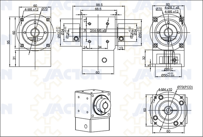 JAC60 Miniature 90 Degree Right Angle Servo Gearbox For Robotics