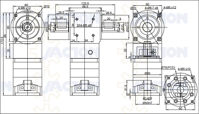 JAC60 Miniature 90 Degree Right Angle Servo Gearbox For Robotics